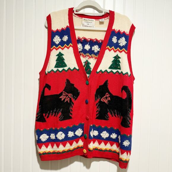 Marisa Christina Sweaters - Vintage 90s Marisa Christina Christmas Scottie Dog Sweater Vest Size XL